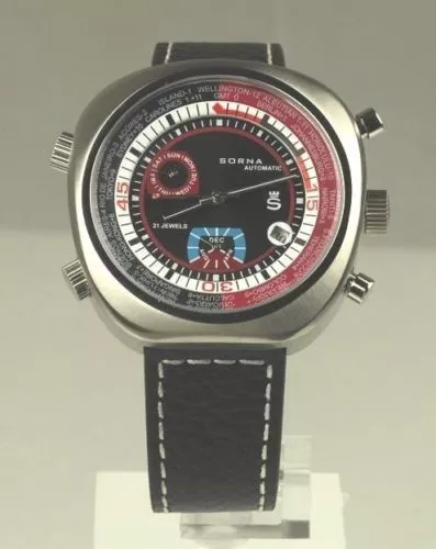 SORNA automatic watch black version leather strap NOS Style unworn