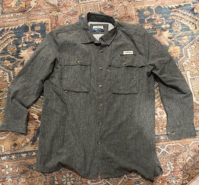 Magellan Outdoors Button Down Fishing Shirt Moisture Wicking Gray Mens Large L