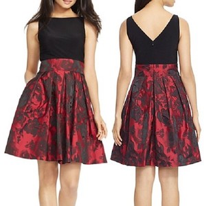 red and black fit and flare dress