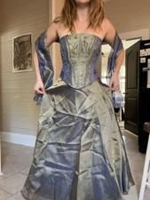 Nina Caracci Hand Beaded Olive Green Formal Gown with Shawl