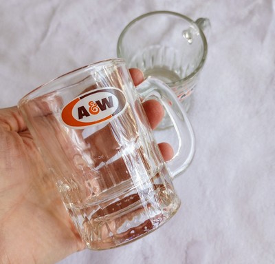 Set of 2 Vintage 1986 A&W Root Beer Mini 3.25'' Mug Oval Logo AW Original