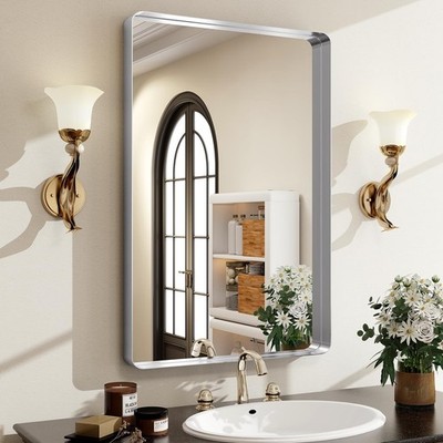 Easly Silver 36x24 Rectangular Aluminum Alloy Frame Bathroom Wall Mirror