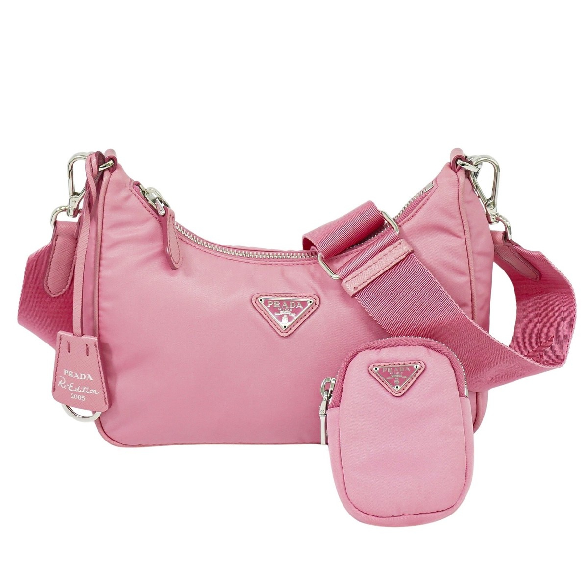 PRADA Re-Edition 2005 Nylon 2way Shoulder Handbag Pink Silver