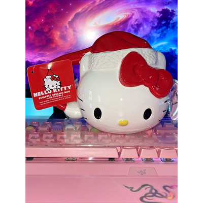 Hello Kitty Christmas Mug Holiday Sculpted 3D Santa Hat Ceramic 16oz 2023 Sanrio