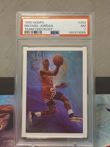 1990-91 NBA Hoops - Art Card Team Checklist Michael Jordan #358 PSA 7