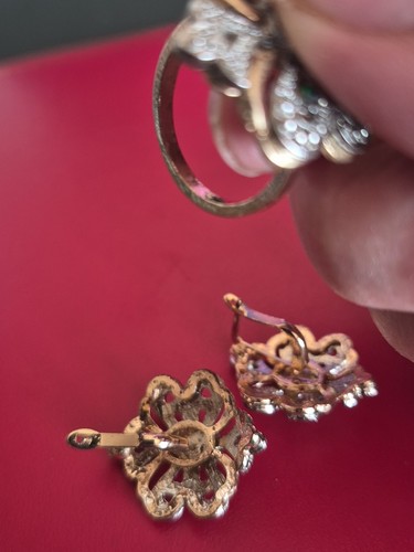 Turkish SILVER GP EMERALD 2PC Set Ring 8 & Leverback EARRING 1"  NWOT - Picture 5 of 9