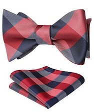 Bow Ties for Men Check Plaid Self Tie Bow Tie and One Size B-06 Red /Grey 2