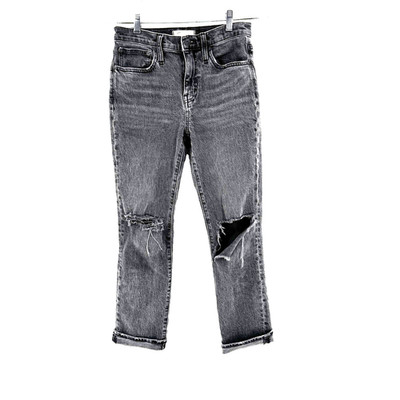 Madewell The High Rise Slim Boy Jeans Women's 26P Distressed Torn Black Stretch