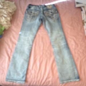 Rock Revival Slim Bootcut Blue Denim Jeans Embroidered Stretch