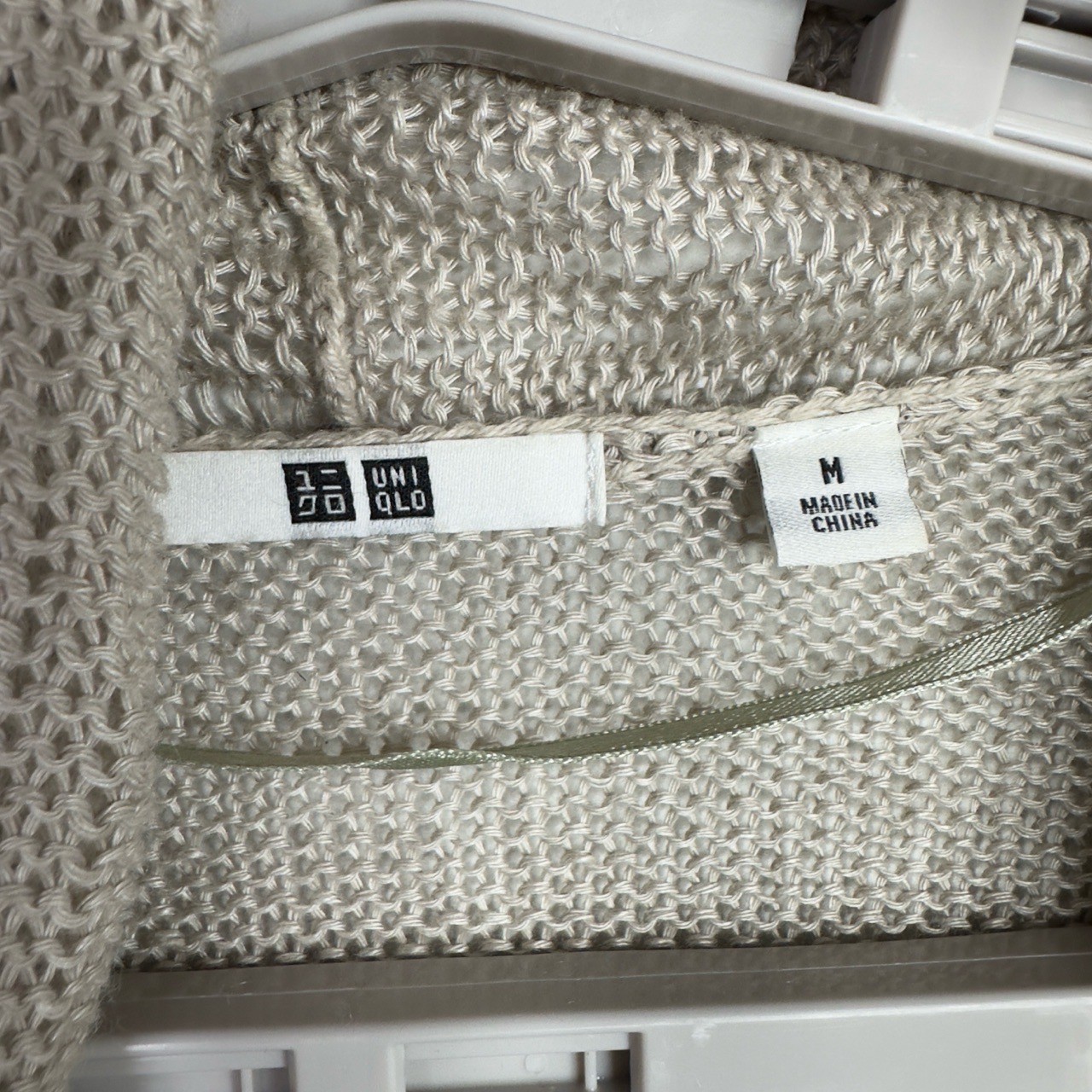 UNIQLO Cardigan Womens M Beige Linen Knit Open Front Neutral Minimalist Career thumbnail 4