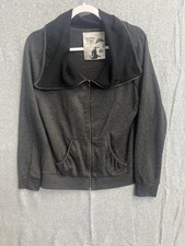 Guess Los Angeles Womens Gray Black Zip Up Sweatshirt Oversize Collar Rhinestone