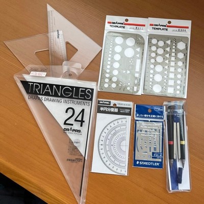 Drafting Set Drapas Staedtler Triangle Ruler Template Compass