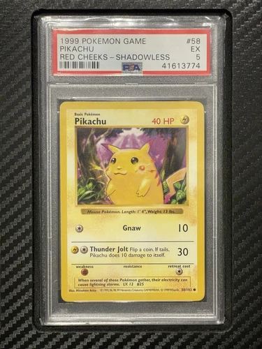 1999 PSA 5 Pikachu Red Cheeks #58 Shadowless WOTC Pokemon Game Base Set