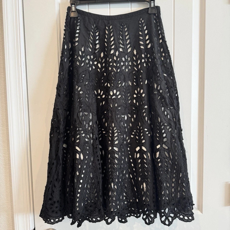 FALDA MIDI PERFORADA 100% ALGODÓN NEGRA KAS NEW YORK Talla 0 Foto 2 de 4