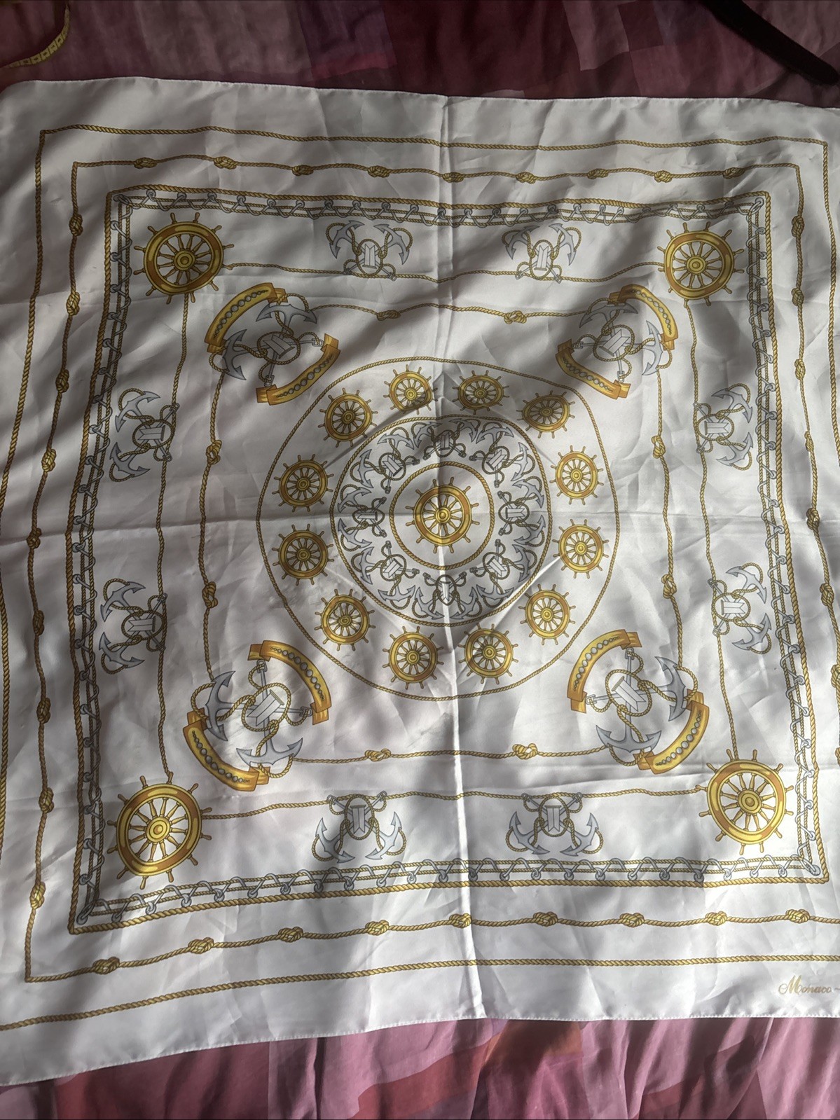 Large Square White Nautical Theme Scarf From Mont… - image 2