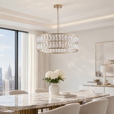 18'' Modern Crystal Chandelier Round LED Pendant 6 Light Kitchen Gold Fixture