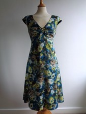 LAURA ASHLEY Teal Chartreuse Dress Size 10 Floral Wedding Garden Party Holiday