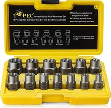 Topec 13+1 Piece Impact Bolt & Nut Remover Set - 3/8" 13-piece, 13-piece 