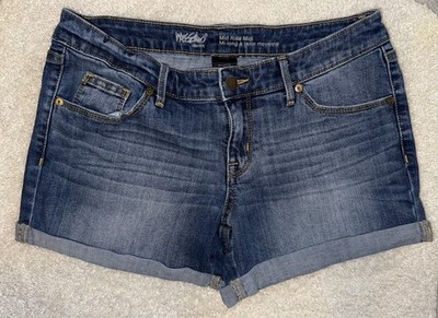 Mossimo Mid Rise Midi Blue Denim Cuffed 5-Pocket Shorts Womens Size 6/28