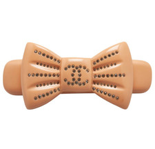 CHANEL CC Logo Rhinestone Pink Ribbon Hair Clip Hairpin Barrette Gold Tone Auth