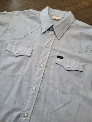 Key Shirt Adult 2XL Blue Snap Button Up Chambray Western Short Sleeve