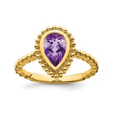14k Yellow Gold Pear Cut Purple Amethyst Engagement Ring Size 7