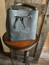 Michael Kors Suri Large Bucket Messenger Bag PVC Leather MK Signature Black