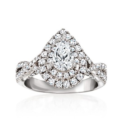 Vint Vera Wang Diamond Engagement Rng w Sapphires in 14k White Gold Size 6.25