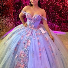 Off Shoulder Quinceanera Dress Lace Crystal Colorful Flower Applique Party Dress