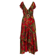 Farm Rio Forest Birds Belted Cotton Short Sleeve Midi Maxi Dress
