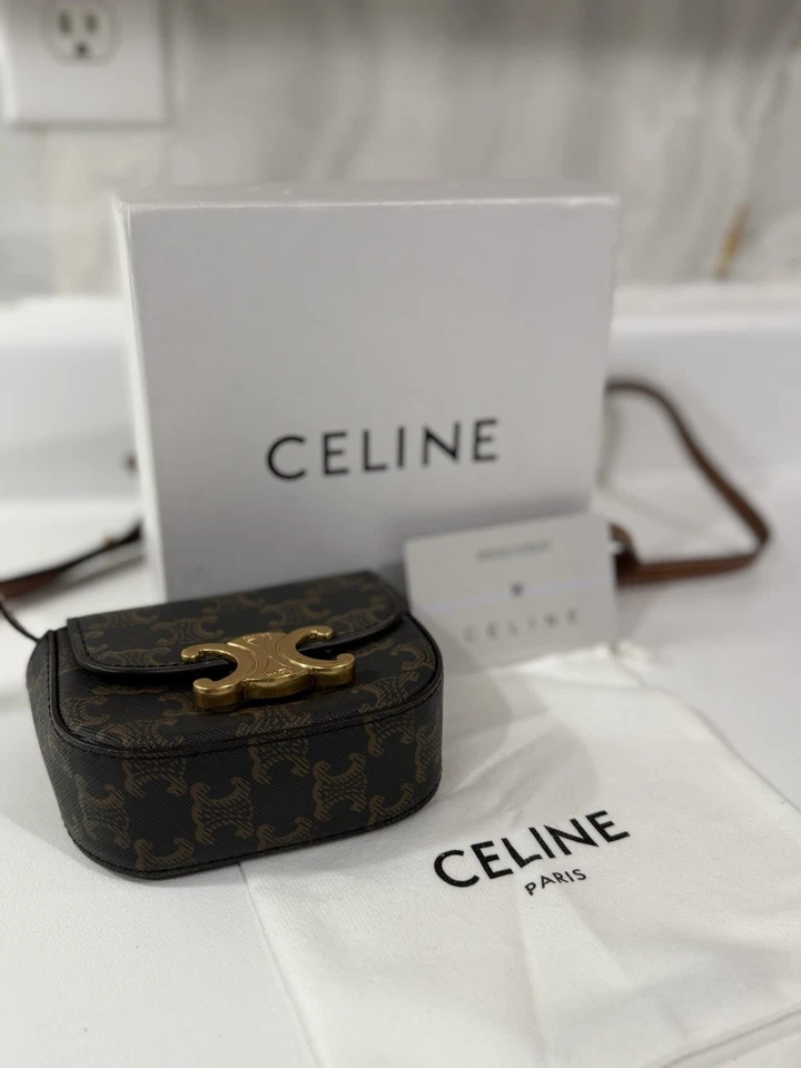 CELINE Triomphe 斜挎包迷你棕褐色帆布 — 第 3/4 张图片