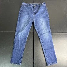 Signature Studio Skinny Ankle Jeans Womens Size 14 High Rise Blue Sequin Stretch