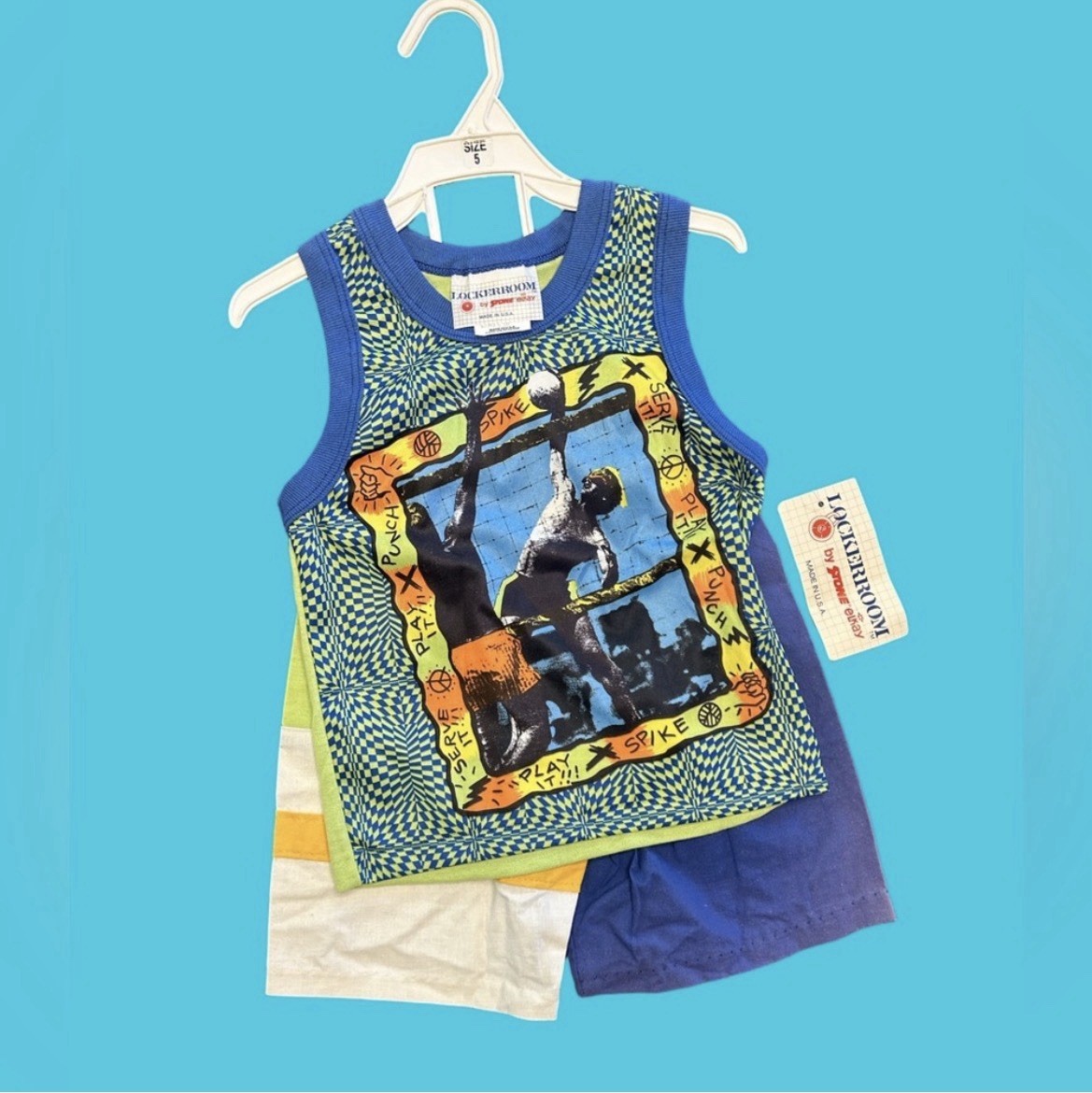 VTG NWT 80s 90s toddler 5T volleyball surf sporty streetwear color block set USA