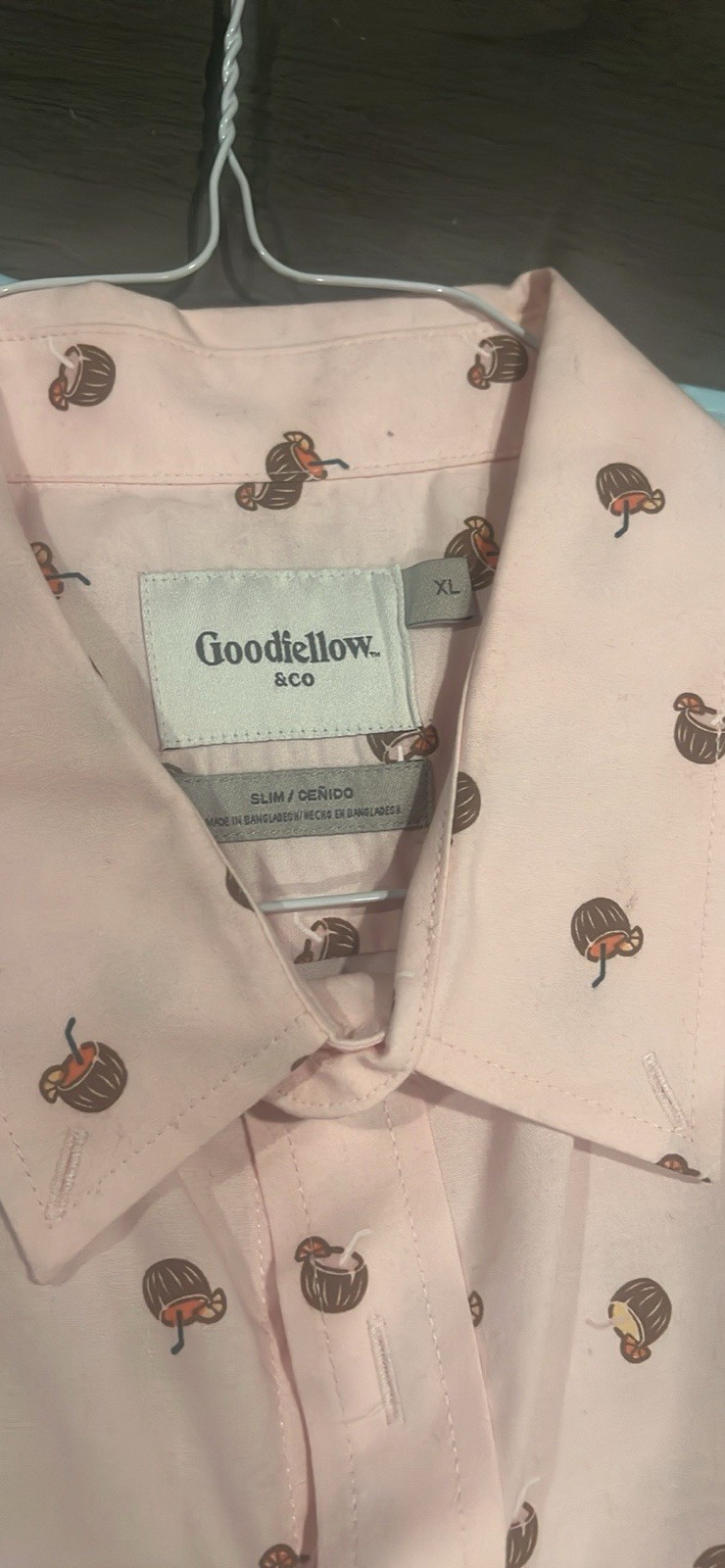 Goodfellow slim fit pink coconut print short sleeve button down shirt