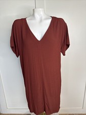 Madewell Bicoastal Size Medium Rust Brown Flowy Shirt Dress Viscose