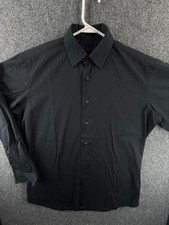 PRADA Italy Button Up Shirt Long Sleeve Dark Gray Size 15 Cotton Blend Stretch