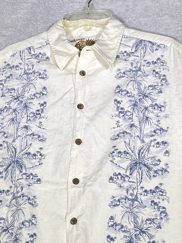 CARIBBEAN Hawaiian Shirt Men’s Large White Blue Floral Silk Blend Short Sleeve - Picture 5 of 10