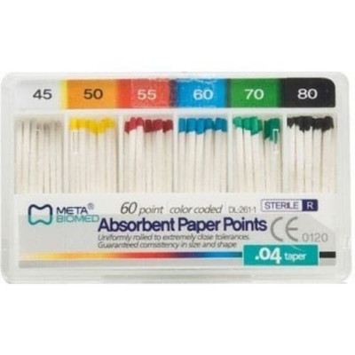 Meta Absorbent Paper Points - Assorted #45-80 Taper Size 0.04, Color Coded