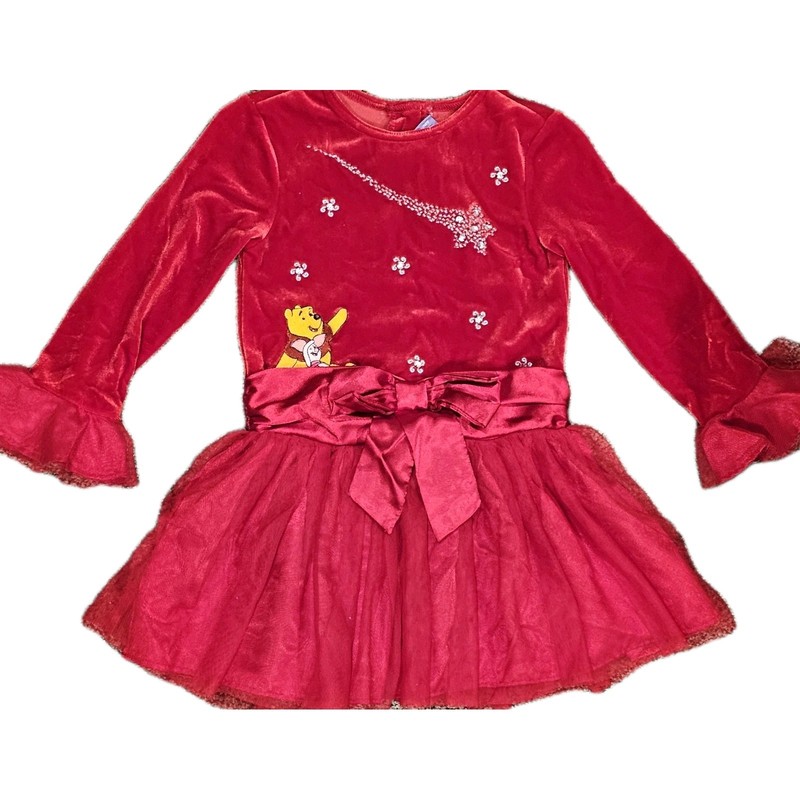 GIRLS SZ 3T RED DISNEY Winnie The Pooh EMBROIDERED L/S SPEC OCCASION Dress ~ EUC