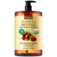 Yoken Pure Jojoba Oil Organic USDA Certified 16 fl oz, 100 Natural Jojoba Oi...