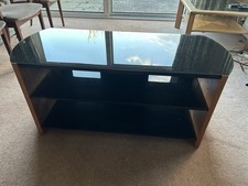 TV Stand, Alphason Finewoods 1100mm. Light oak finish with black glass shelves