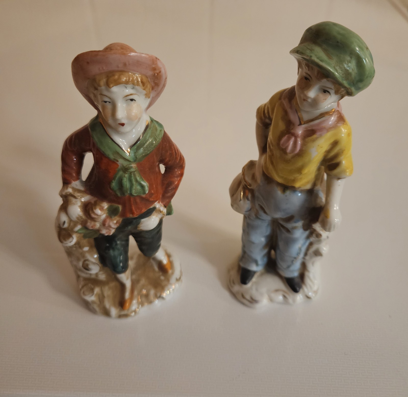 Vintage Japan Porcelain Figurine Pair Boy & Girl Hand Painted 1940s-50s Marked
