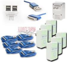 6X 4 USB PORT WALL ADAPTER 6FT CABLE POWER CHARGER BLUE FOR IPHONE 4S IPOD IPAD