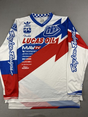 #ad Troy Lee Designs Racing Jersey Size XL Red White Blue Motocross Lucas Oil ATV $33.00