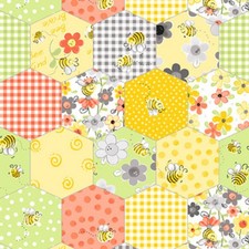 Bumble Bee Hive Hexagon Patchwork Cotton Quilting Fabric by the Yard, 43 in Wide