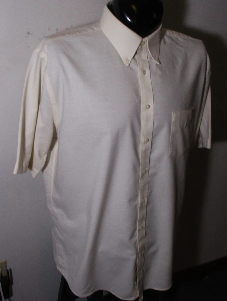 STAFFORD Beige Short Sleeve "Oxford" Dress Shirt Men's Size 17.5 - Image 3 of 4