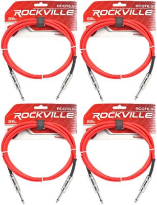 4 Rockville RCGT6.0R 6'  1/4'' TS to 1/4'' TS Guitar/Instrument Cable