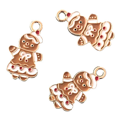 10 pcs Gingerbread Girl Charms Christmas Cookie 20x12mm Bead Drops Pendants