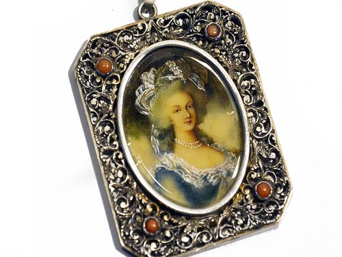 Broche-colgante retrato miniatura al óleo pintado a mano plata 925. - Imagen 6 de 11