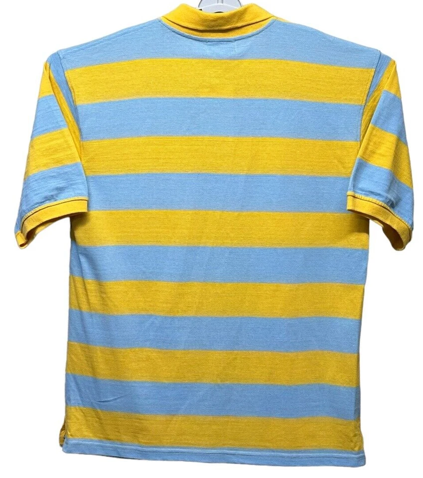 Camisa Polo PJ Mark Para Hombres 2XL Azul Amarillo Rayas Waffle Mezcla Algodón Manga Corta Foto 4 de 4